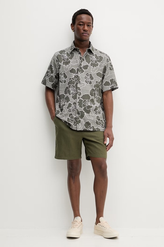 Les Deux szorty męskie z lnem Otto 1001791 zielony SS26