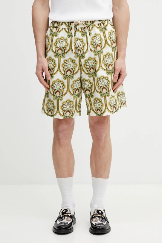 Šortky s prímesou ľanu Drôle de Monsieur Short Tapisserie Florale Lin bavlna zelená J.BS158.LI012.GN