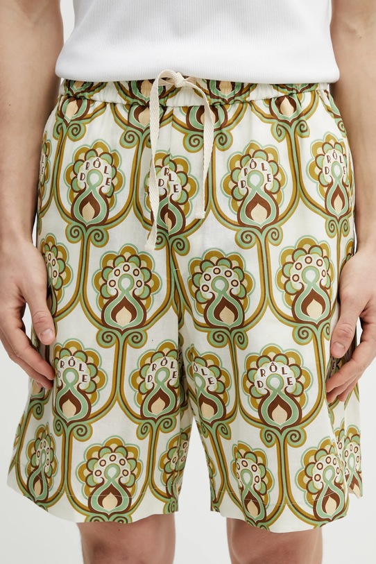 Šortky s prímesou ľanu Drôle de Monsieur Short Tapisserie Florale Lin zelená J.BS158.LI012.GN