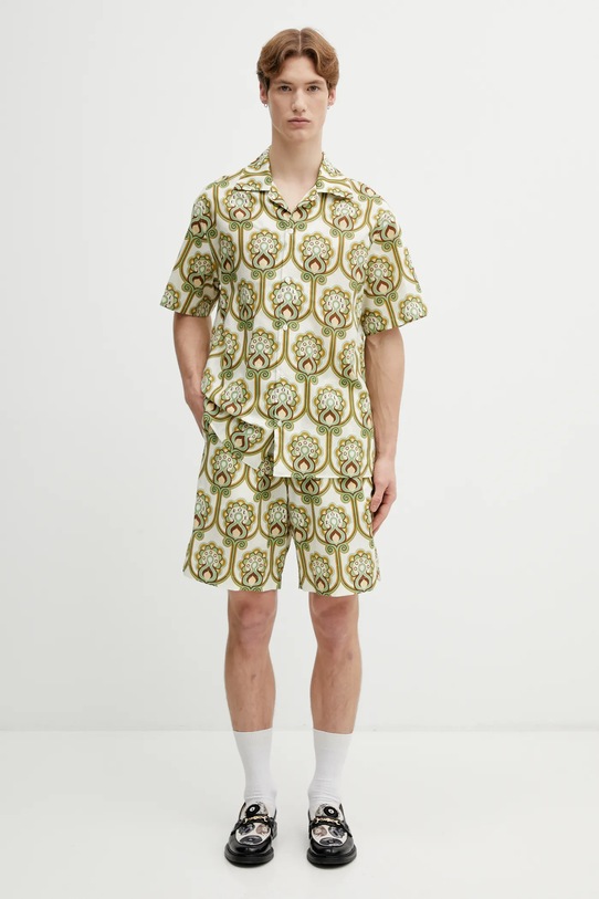 Šortky s prímesou ľanu Drôle de Monsieur Short Tapisserie Florale Lin J.BS158.LI012.GN zelená