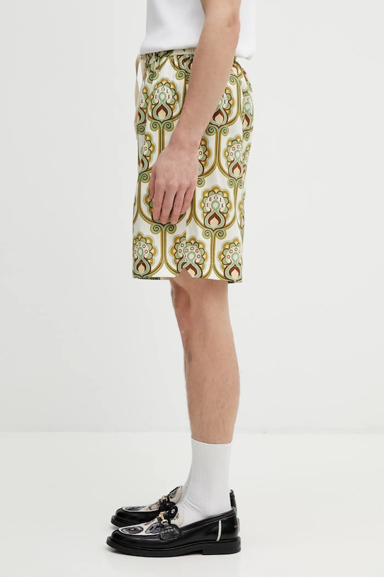 Kratke hlače s dodatkom lana Drôle de Monsieur Short Tapisserie Florale Lin J.BS158.LI012.GN zelena SS26