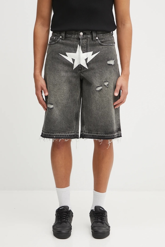 A Bathing Ape szorty jeansowe Destroyed Sta nadruk szary 1L30151304