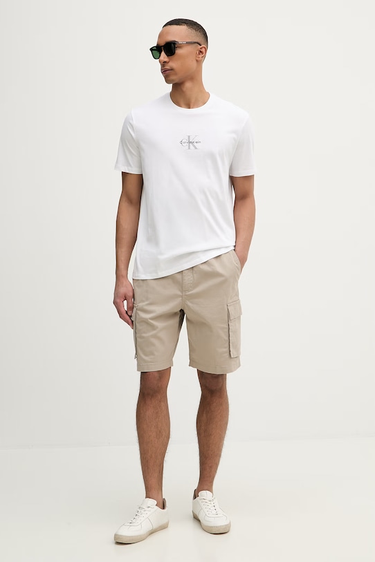Calvin Klein Jeans szorty cargo męskie bawełniane z elastanem LV04RB618G beżowy SS26