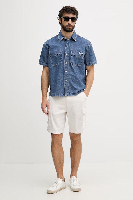 Calvin Klein Jeans cargo kratke hlače moške z lanom LV04RF610G bež SS26