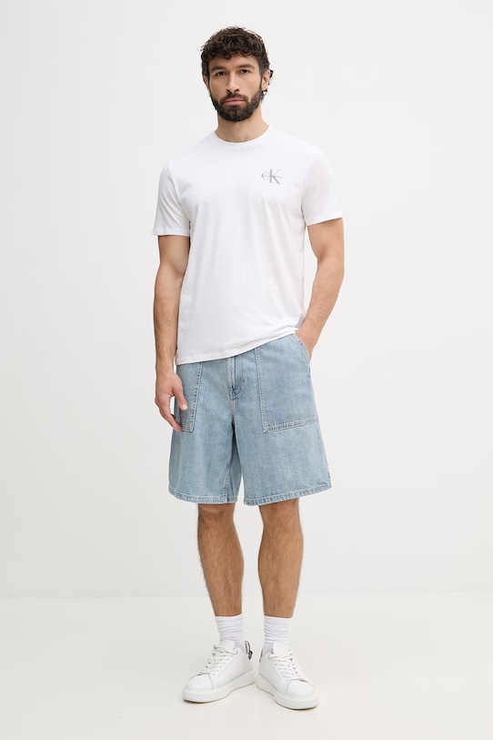 Calvin Klein Jeans bermuda hlače moške z dodatkom lanu LV04RF907G modra SS26