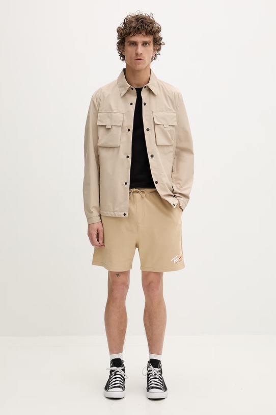 Tommy Jeans pantaloni scurți de trening pentru bărbați, din bumbac DM0DM23017 bej SS26