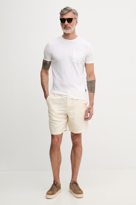 Lacoste szorty męskie z lnem GH2628 beżowy SS26