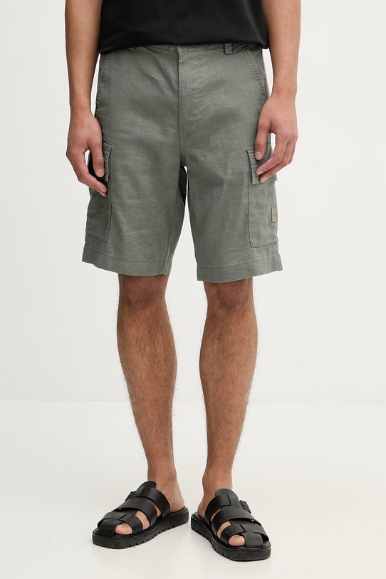 BOSS Orange шорти cargo чоловічі з льоном сірий 50559366