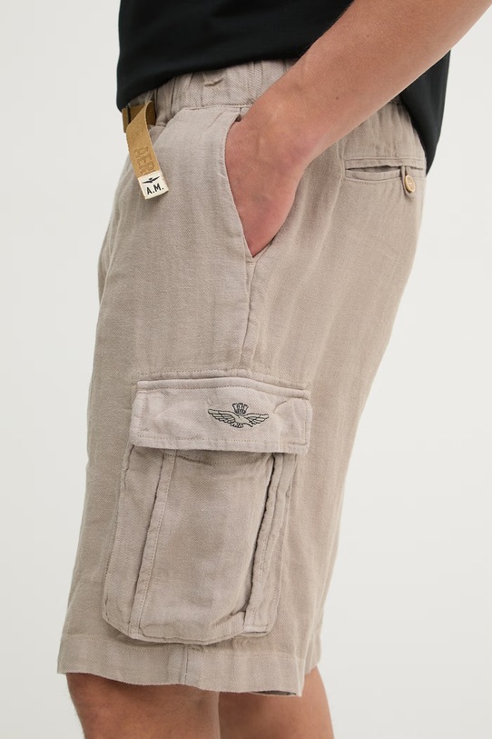 Aeronautica Militare szorty lniane brązowy BE0280UCT04293