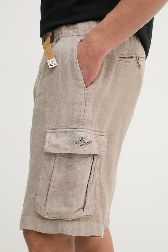 Aeronautica Militare szorty lniane brązowy BE0280UCT04293
