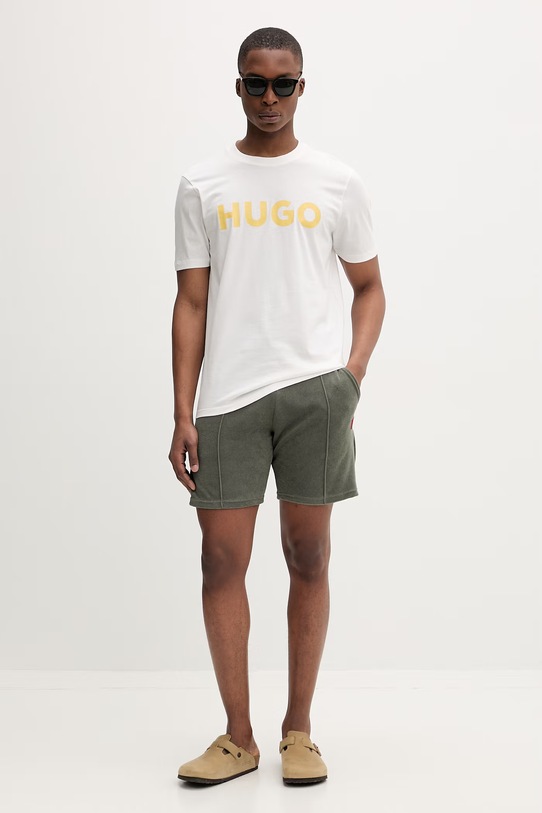 HUGO szorty lounge męskie z bawełną TERRANCE SHORTS 50559743 zielony SS26