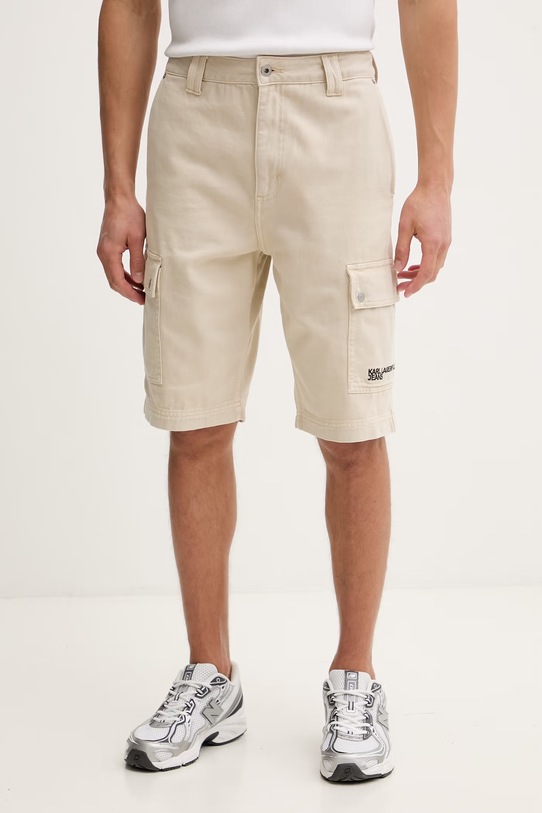 Karl Lagerfeld Jeans cargo šortky pánské džínové béžová B2M10055