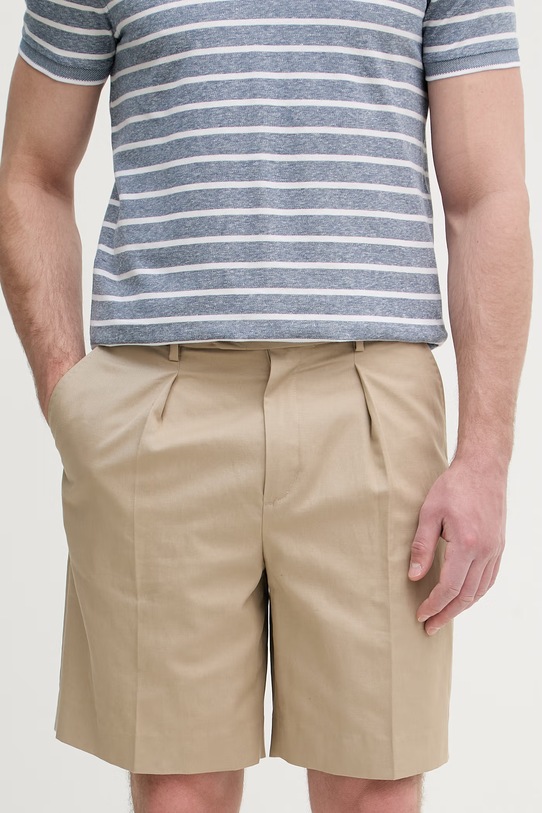 Tommy Hilfiger bermudy pánske s prímesou ľanu NEW YORK béžová MW0MW42670