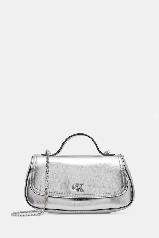 Τσάντα Calvin Klein απομίμηση λείου δέρματος ασημί LV04F3306G