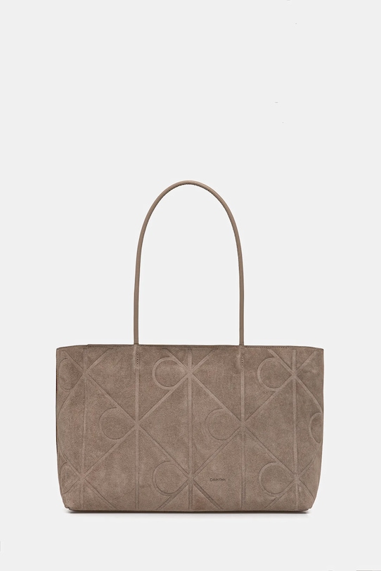 Τσάντα σουέτ Calvin Klein δέρμα σαμουά μπεζ LV04F3334G