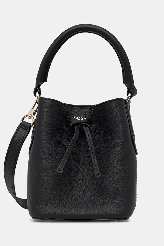 Δερμάτινη τσάντα BOSS Lenah SM Bucket λείο δέρμα μαύρο 50557980