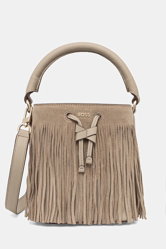 Δερμάτινη τσάντα BOSS Lenah S Bucket FR λείο δέρμα μπεζ 50557994