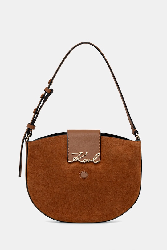 Karl Lagerfeld torebka zamszowa K/SIGNATURE skóra licowa brązowy B1W30196