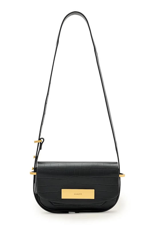 Δερμάτινη τσάντα AllSaints λείο δέρμα μαύρο W569XD