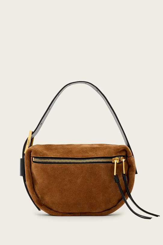 Τσάντα σουέτ AllSaints δέρμα σαμουά καφέ W564XD