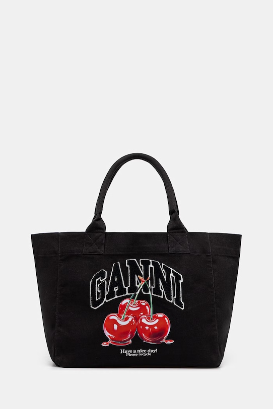 GANNI torebka bawełniana nadruk czarny B2110038