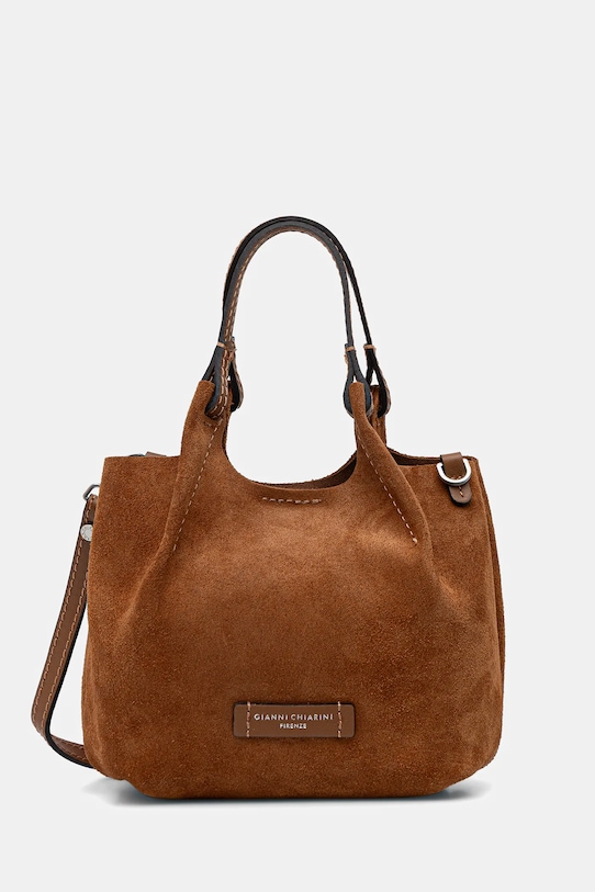 Gianni Chiarini torebka zamszowa DUA nie mieści A4 brązowy BS.9778.CM.PL