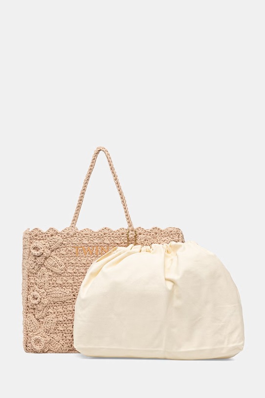 Twinset torebka shopper damska pleciona 261TB7510 beżowy