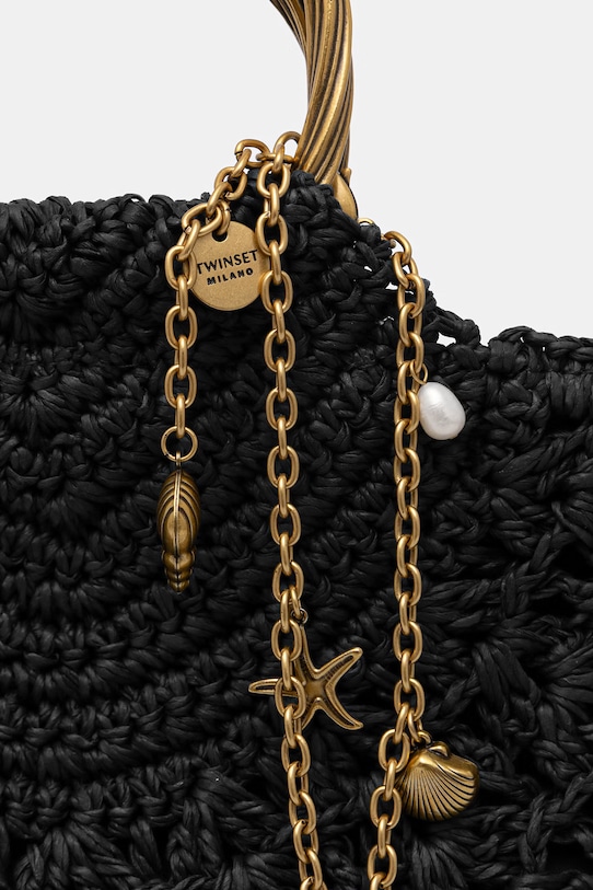 Twinset geantă croissant pentru femei împletită negru 261TD8320