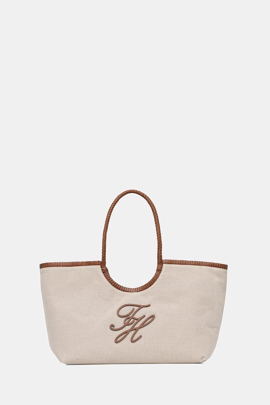 Tommy Hilfiger Τσάντα shopper γυναικεία λινή SUMMER μπεζ AW0AW18629