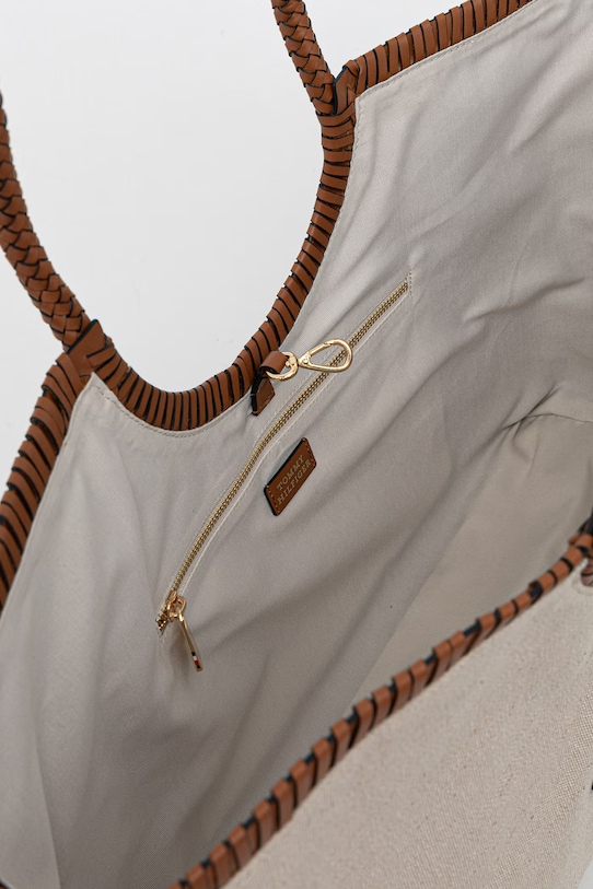 Tommy Hilfiger Τσάντα shopper γυναικεία λινή SUMMER AW0AW18629 μπεζ