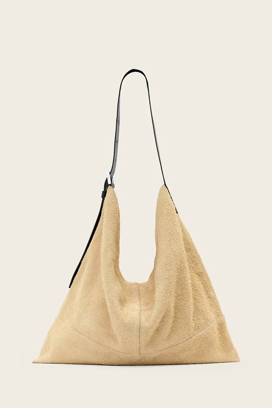 Semišová kabelka AllSaints ASHA semišová koža béžová W518XD