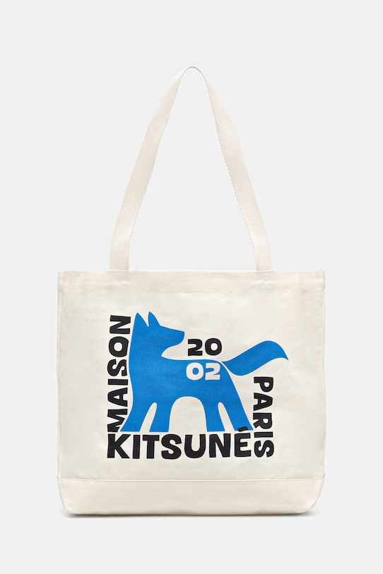 Maison Kitsuné Gallery Fox torebka shopper damska bawełniana beżowy QU05110WW9042