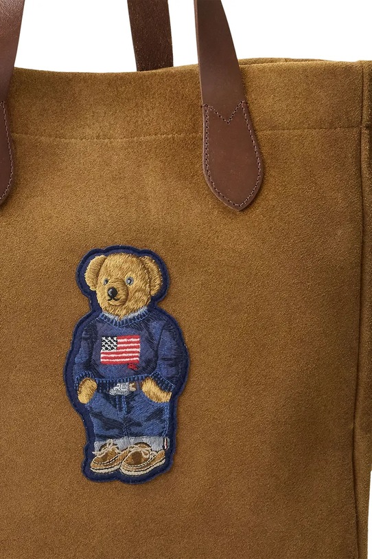 Polo Ralph Lauren SUEDE/LEATHER-FLAG TOTE-TTE-LRG шопинг чанта дамска от велур 405P08099001 кафяв