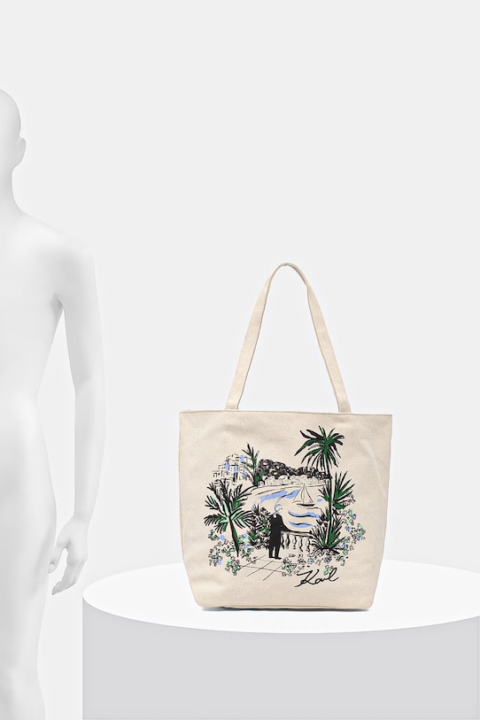 Karl Lagerfeld torebka shopper damska bawełniana K/ESSENTIAL B2W50019 beżowy