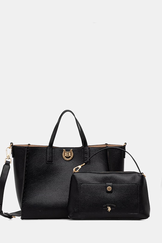 Τσάντα U.S. Polo Assn. MIDDLETON λείο δέρμα μαύρο BIU0M8869WVP