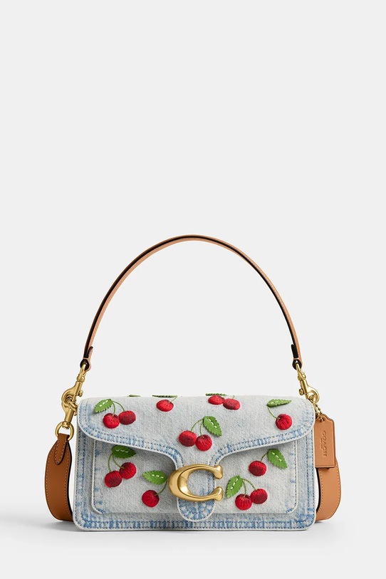 Coach torebka crossbody damska skórzana Cherry Embroidered Denim Tabby 26 niebieski CDZ32