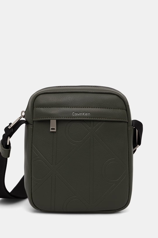 Calvin Klein taška cez rameno pánska z imitácie kože zelená LV04D3331G