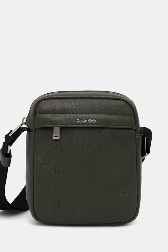 Calvin Klein taška cez rameno pánska z imitácie kože zelená LV04D3331G