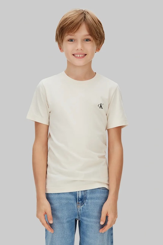 Calvin Klein Jeans t-shirt bawełniany dziecięcy 2-pack bawełna beżowy IB0IB01093.104.116.PPY2