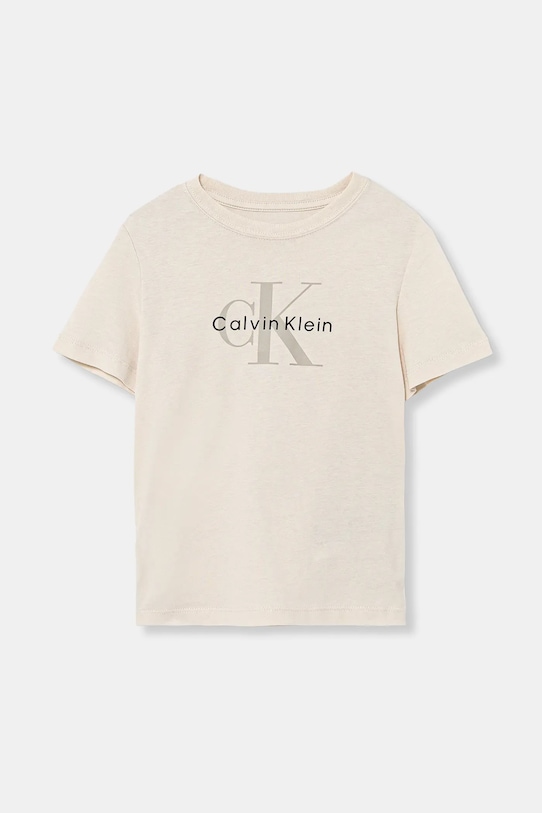 Calvin Klein Jeans t-shirt bawełniany dziecięcy nadruk beżowy IU0IU00715.104.116.PPY2