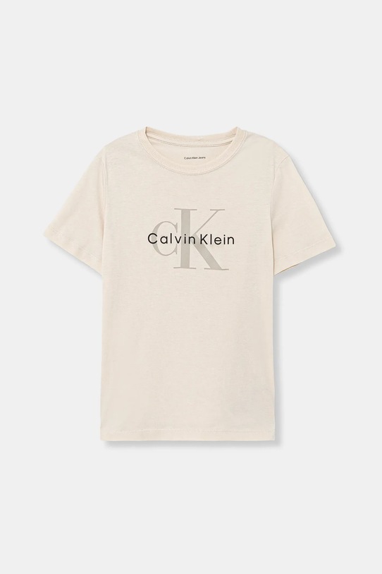 Calvin Klein Jeans t-shirt bawełniany dziecięcy nadruk beżowy IU0IU00715.128.176.PPY2
