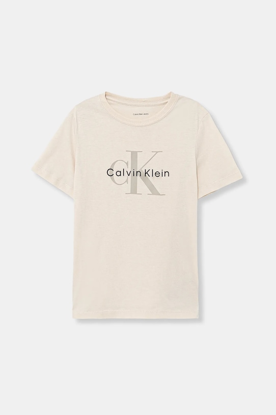 Calvin Klein Jeans t-shirt bawełniany dziecięcy nadruk beżowy IU0IU00715.128.176.PPY2