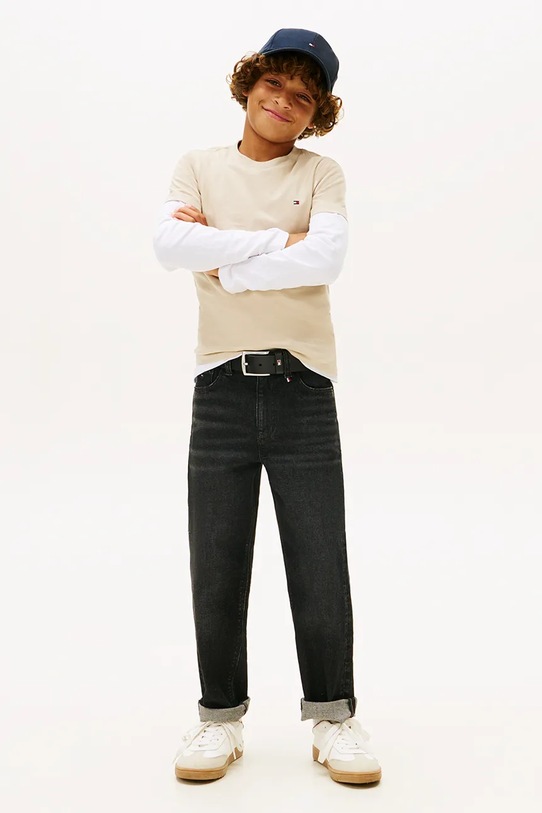 Chłopiec Tommy Hilfiger t-shirt bawełniany dziecięcy KB0KB06879.74.122.PPY2 beżowy