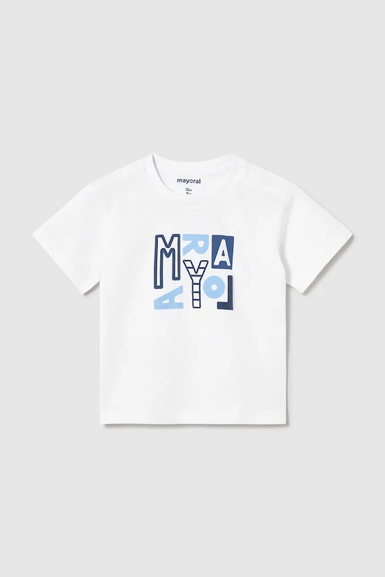Mayoral t-shirt bawełniany dziecięcy aplikacja biały 106.3J.Baby.PPY2
