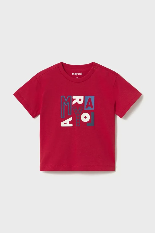 Mayoral t-shirt bawełniany dziecięcy aplikacja czerwony 106.3J.Baby.PPY2
