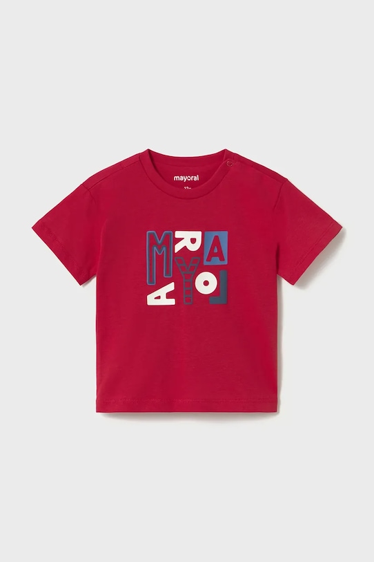 Mayoral t-shirt bawełniany dziecięcy aplikacja czerwony 106.3J.Baby.PPY2