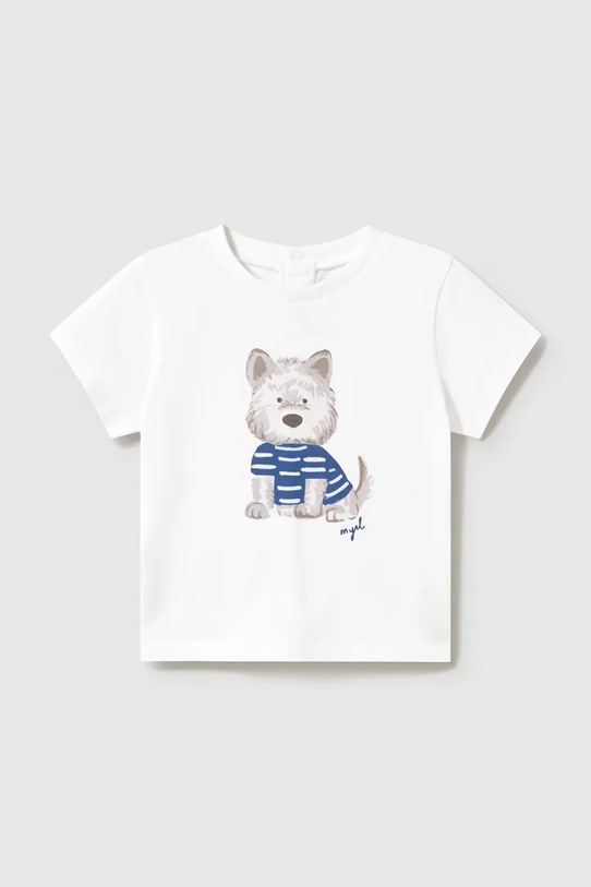 Mayoral t-shirt bawełniany dziecięcy nadruk biały 1001.3A.Baby.PPY2