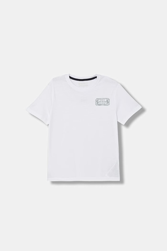 Παιδικό βαμβακερό μπλουζάκι Guess στάμπα λευκό L6RI20.K8HM4.PPY2