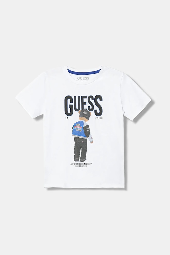 Guess t-shirt bawełniany dziecięcy nadruk biały N6RI05.K8HM4.PPY2