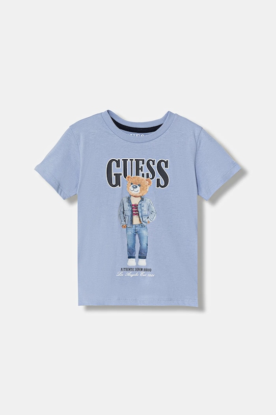 Guess t-shirt bawełniany dziecięcy nadruk niebieski N6RI05.K8HM4.PPY2